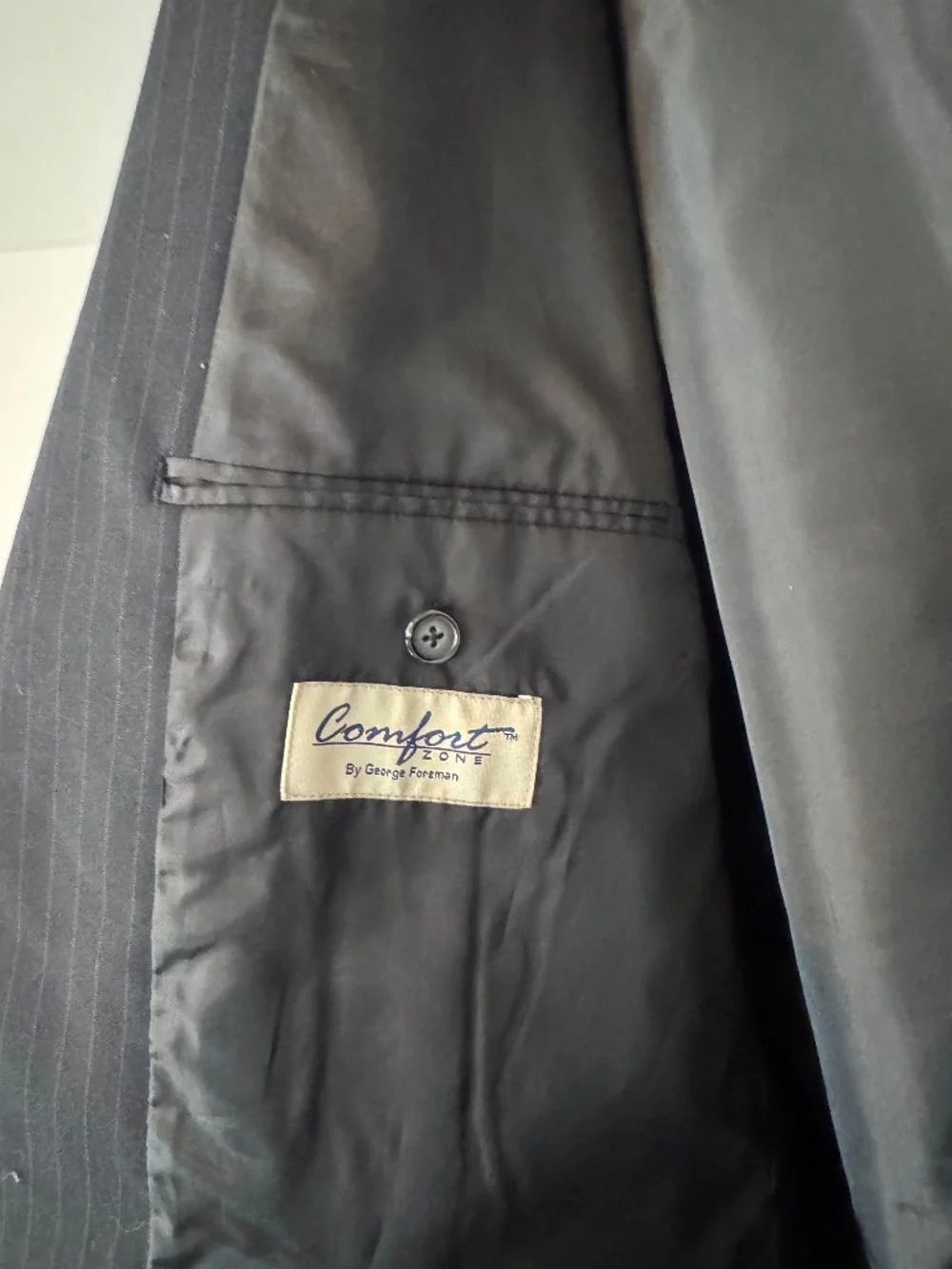 George Comfort Zone Black Pinstripe Suit Jacket Blazer 54L Wool Blend